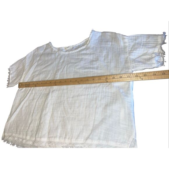 Eileen Fisher oversized XXS White Organic cropped frayed hem Minimalist blouse - Picture 5 of 8